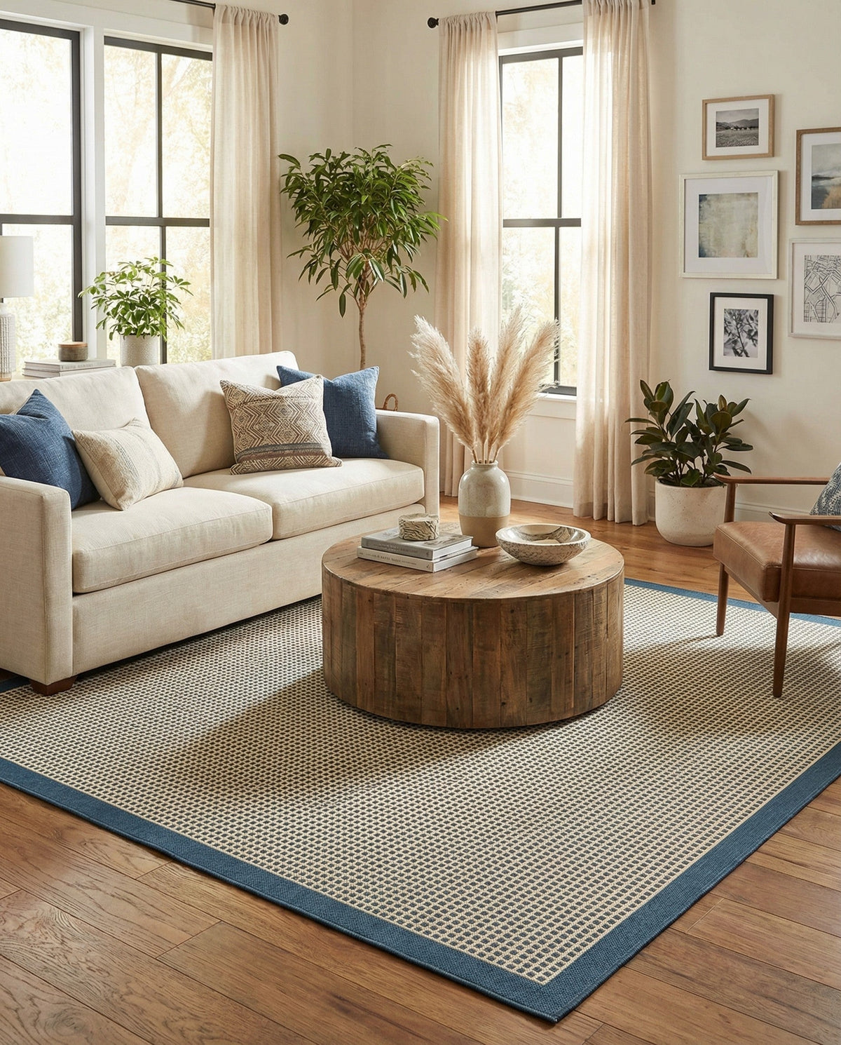 Terrace Fringe Collection Area Rug - Oceanside Square Navy Blue  lifestyle 177