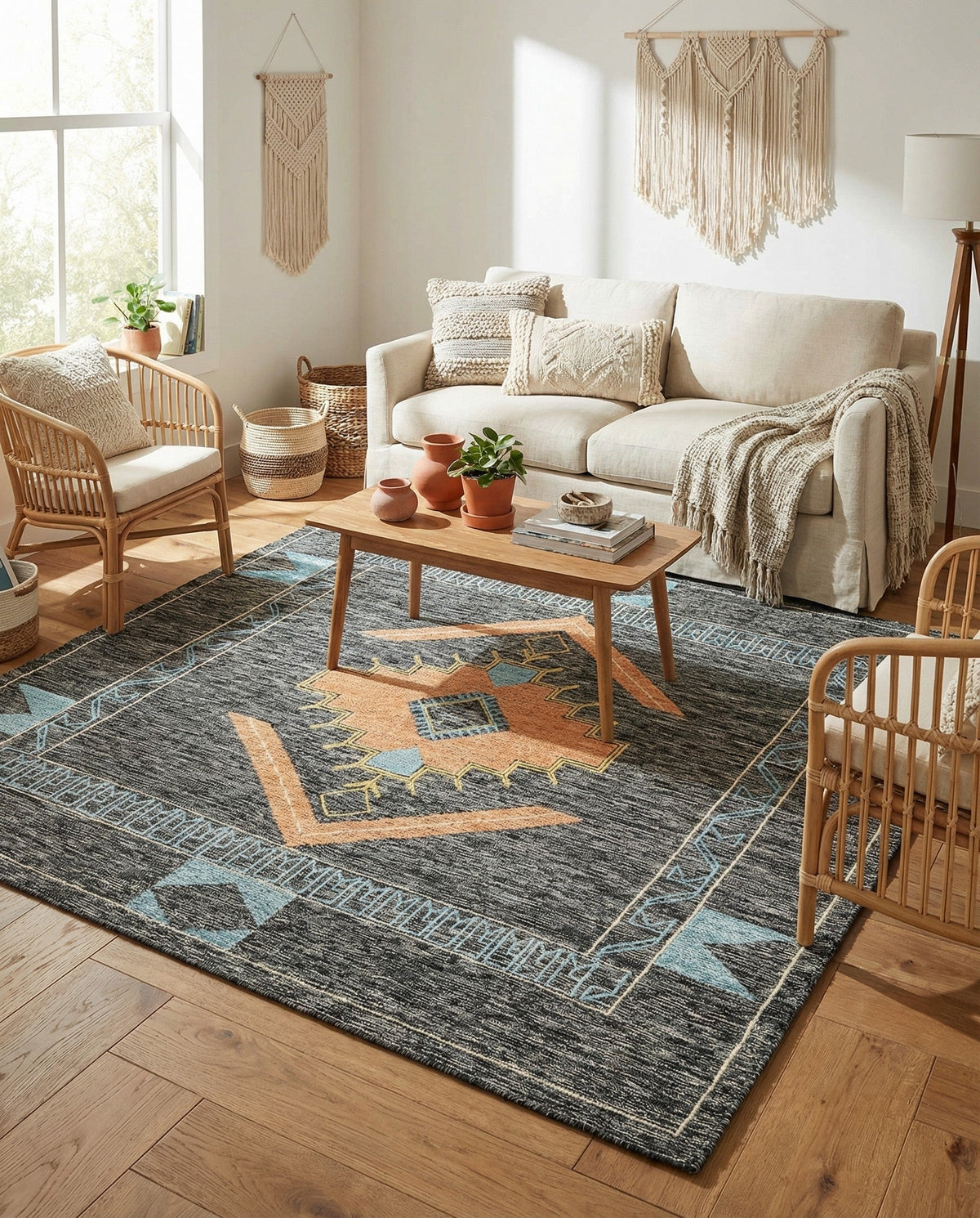 Caspian Wool Collection Area Rug - Ephesus Square Charcoal Gray  lifestyle 51