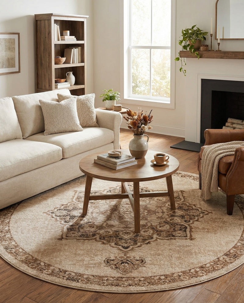 Eden Oasis Collection Area Rug -  Tranquility (Beige) Round Beige  lifestyle 43