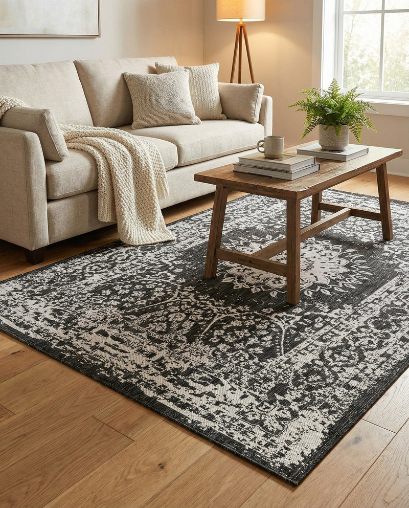 Patio Heritage Collection Area Rug -  Lafayette (Black and White) Rectangle Black and White  lifestyle 16