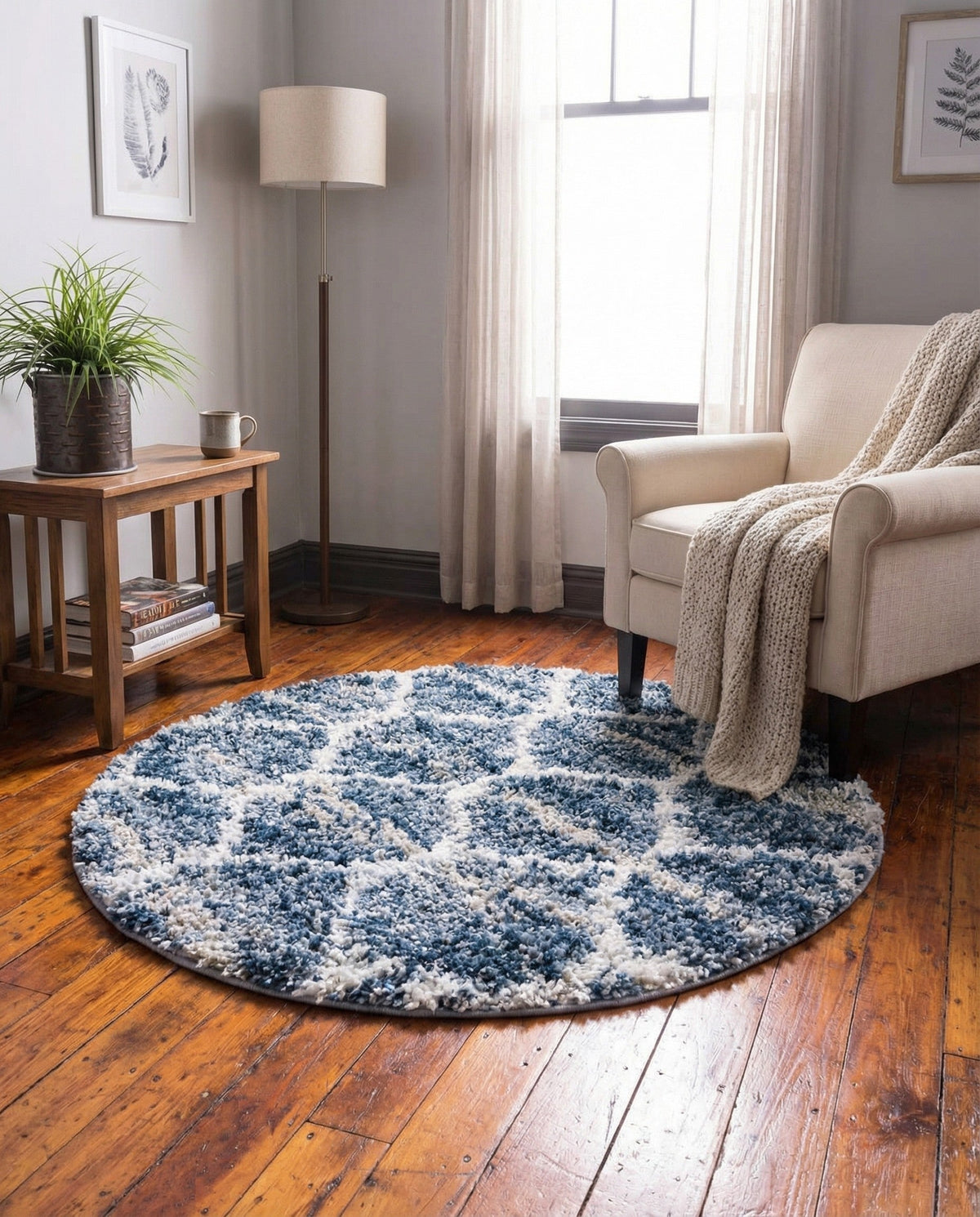 Cozy Cove Shag Collection Area Rug - Marina Round Blue  lifestyle 138