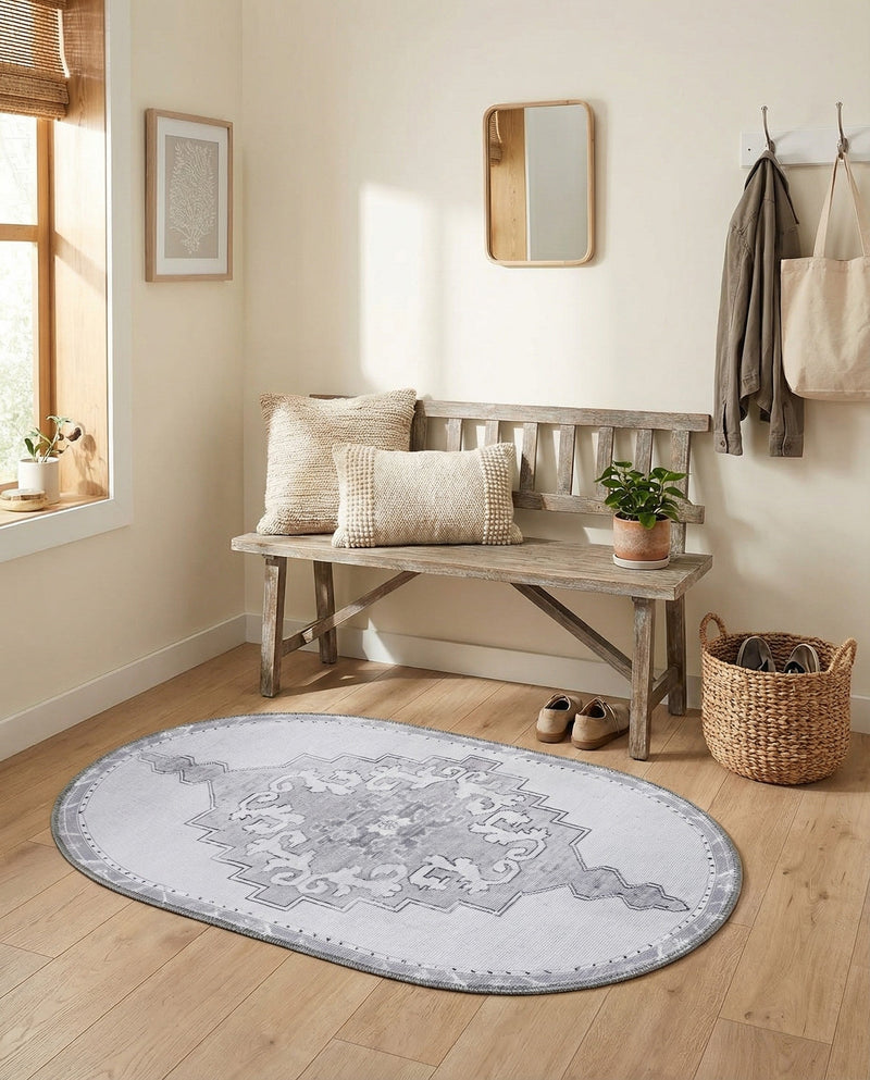 Heritage Elegance Collection Area Rug -  Winterthur (white Gray) Oval white Gray  lifestyle 31
