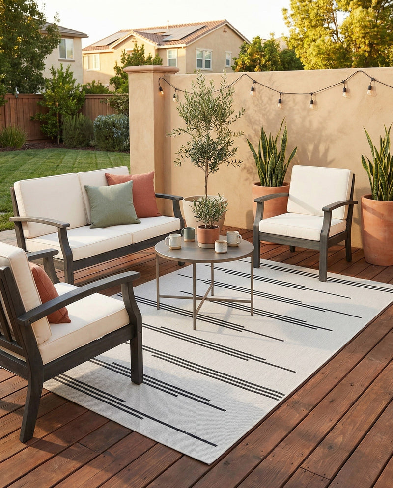 Urban Terrace Collection Area Rug -  Brooklyn Rectangle White and Black  lifestyle 35