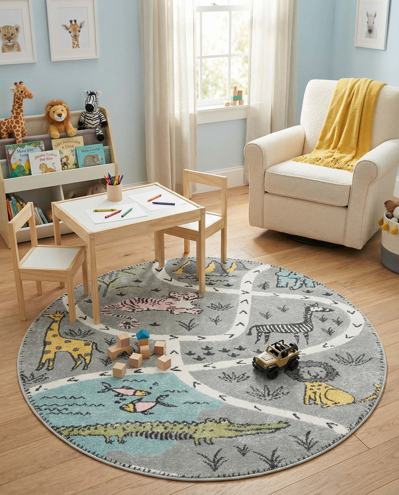 Wonder Tykes Collection Area Rug -  Enigma Round Gray  lifestyle 54