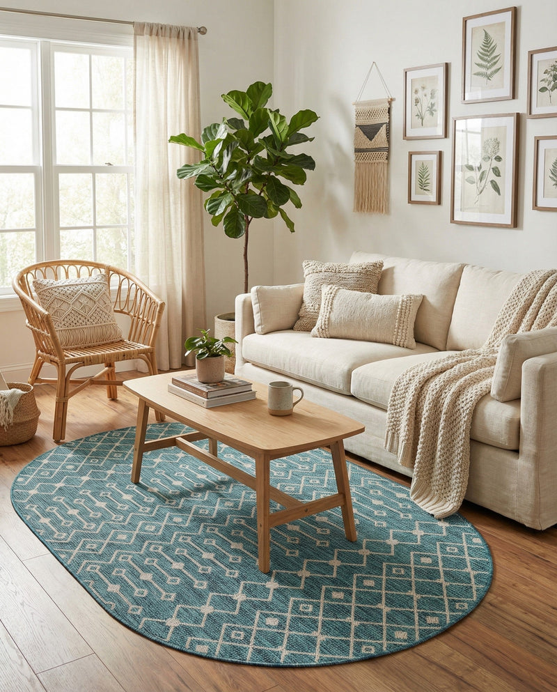 Savannah Pergola Collection Area Rug -  Pergola (Teal) Oval Teal  lifestyle 64