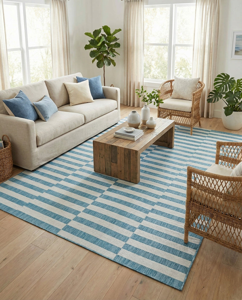 Seaside Stripes Collection Area Rug - Cabana (Light Aqua) Rectangle Light Aqua  lifestyle 5