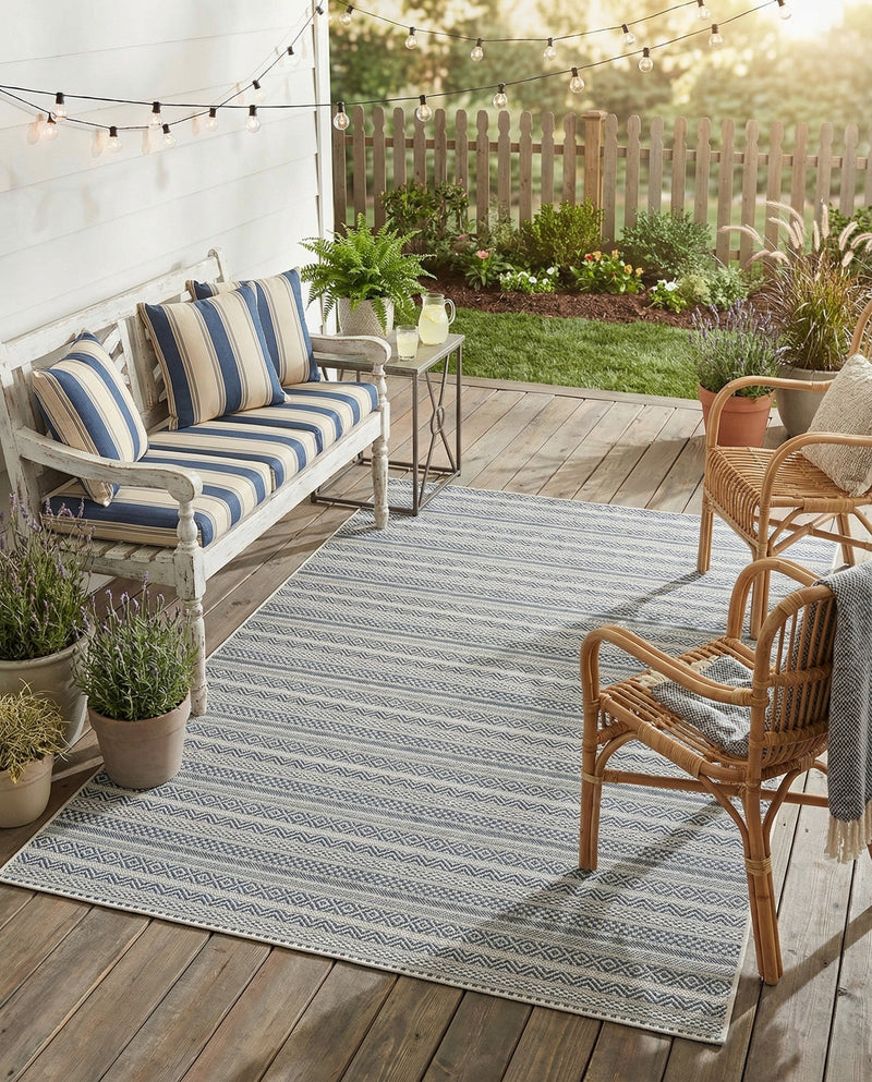 Seaside Stripes Collection Area Rug -  Boardwalk (Light Blue) Rectangle Light Blue  lifestyle 19