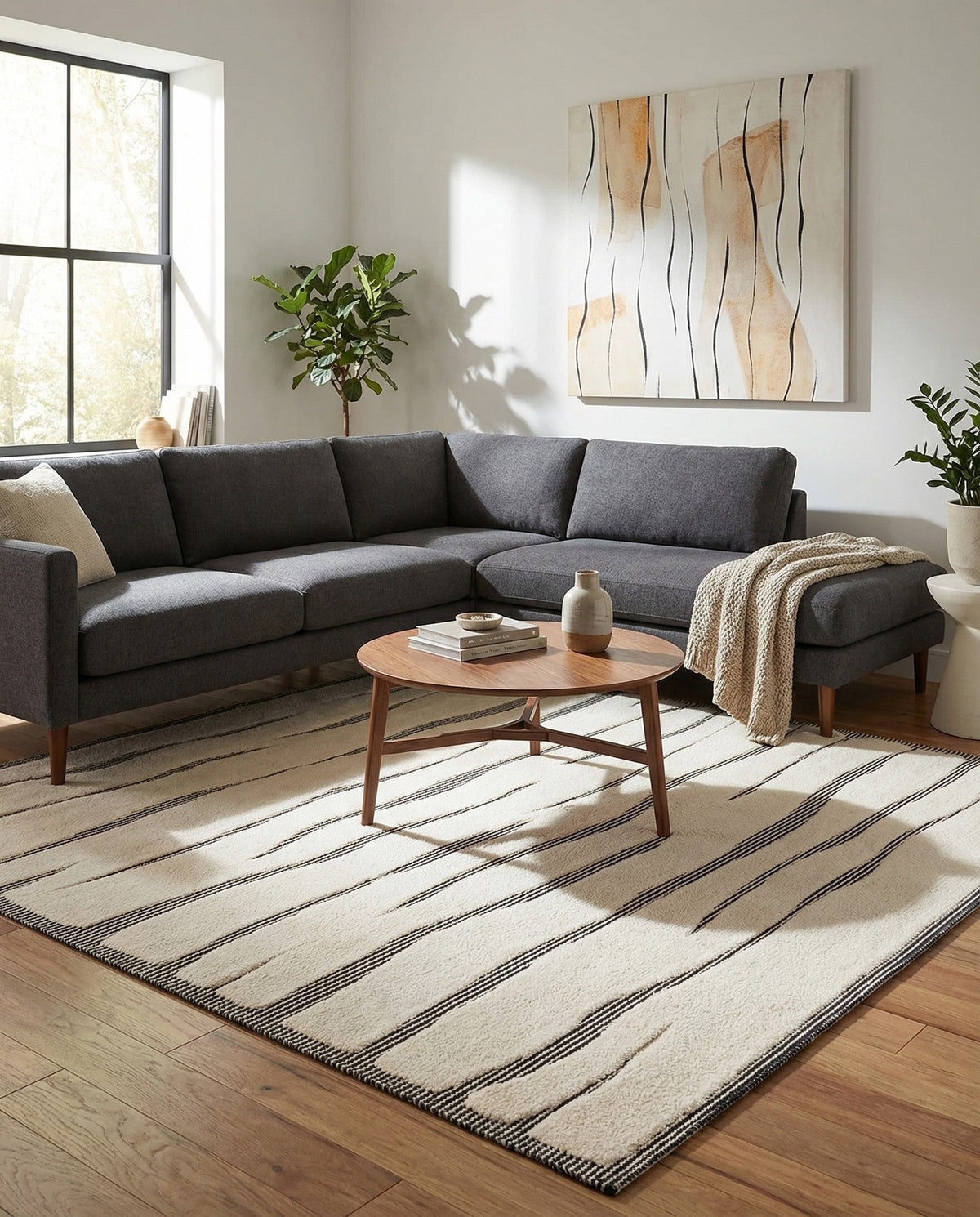 Monochrome Collection Area Rug - Slate Square Ivory White  lifestyle 89