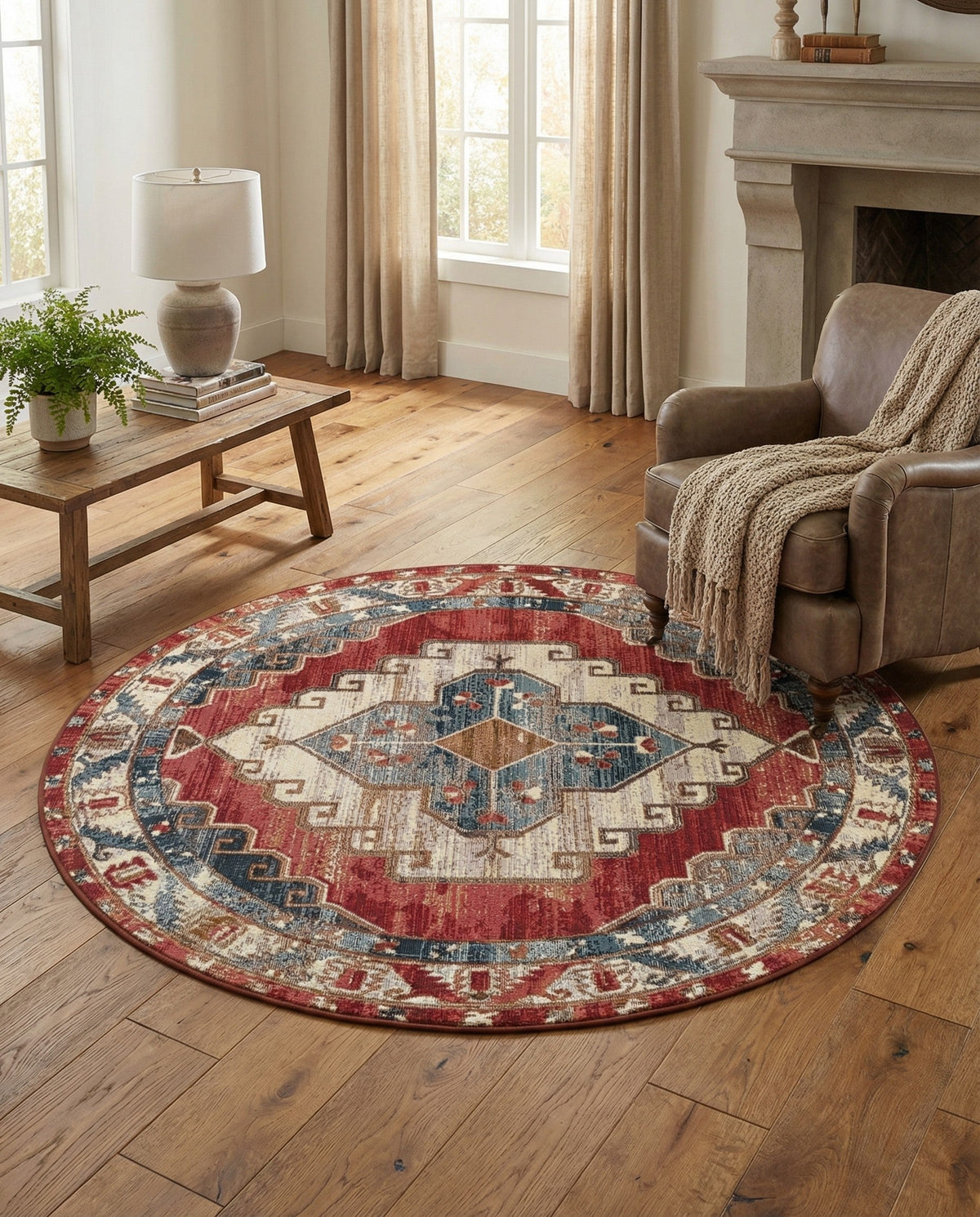 Patio Heritage Collection Area Rug -  Alcove Round Red and Navy Blue  lifestyle 83