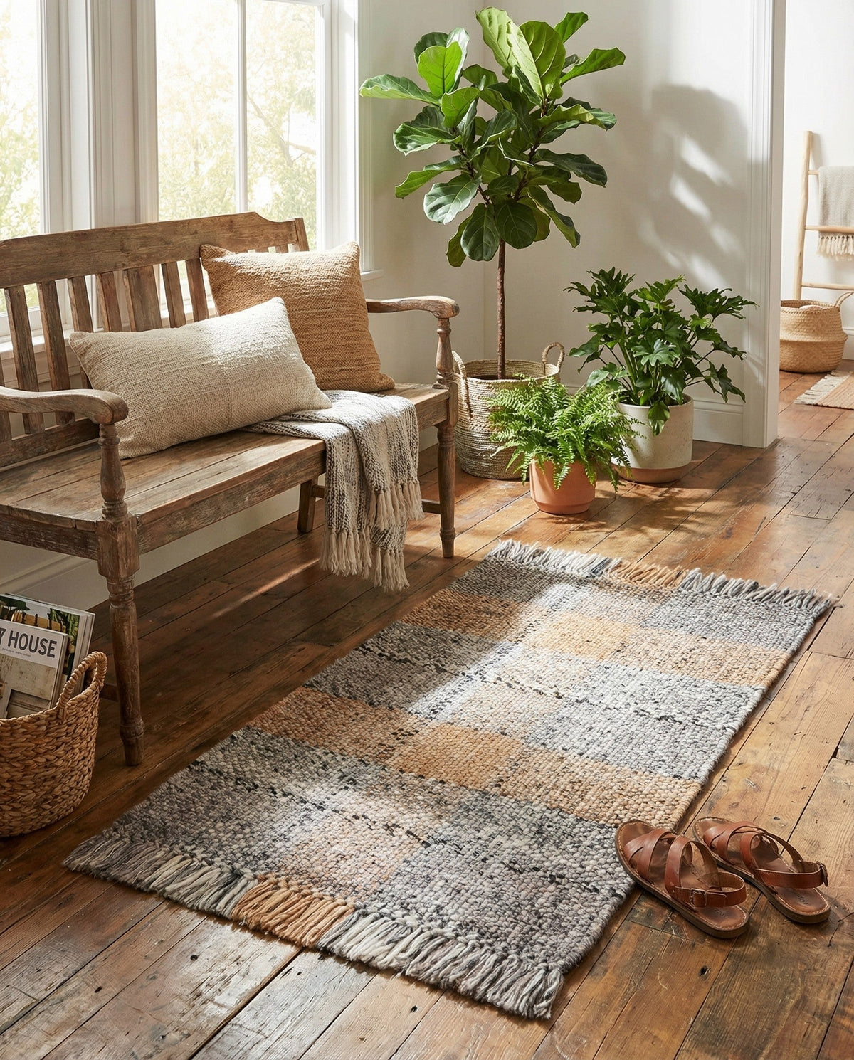 Sustainable Grid Indoor-Outdoor Oasis Collection Area Rug - Savannah Rectangle Desert Gray  lifestyle 82