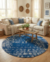 Brighton Stripes Collection Area Rug - Sussex (Navy Blue) Round Navy Blue  lifestyle 31