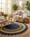 Woven Seaside Jute Collection Area Rug - Coastalhaven (Navy Blue Yellow Green) Round Navy Blue Yellow Green  lifestyle 10