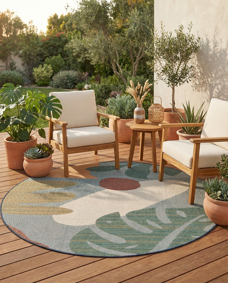 Coastal Terrace Collection Area Rug -  Boardwalk Round Blue  lifestyle 66