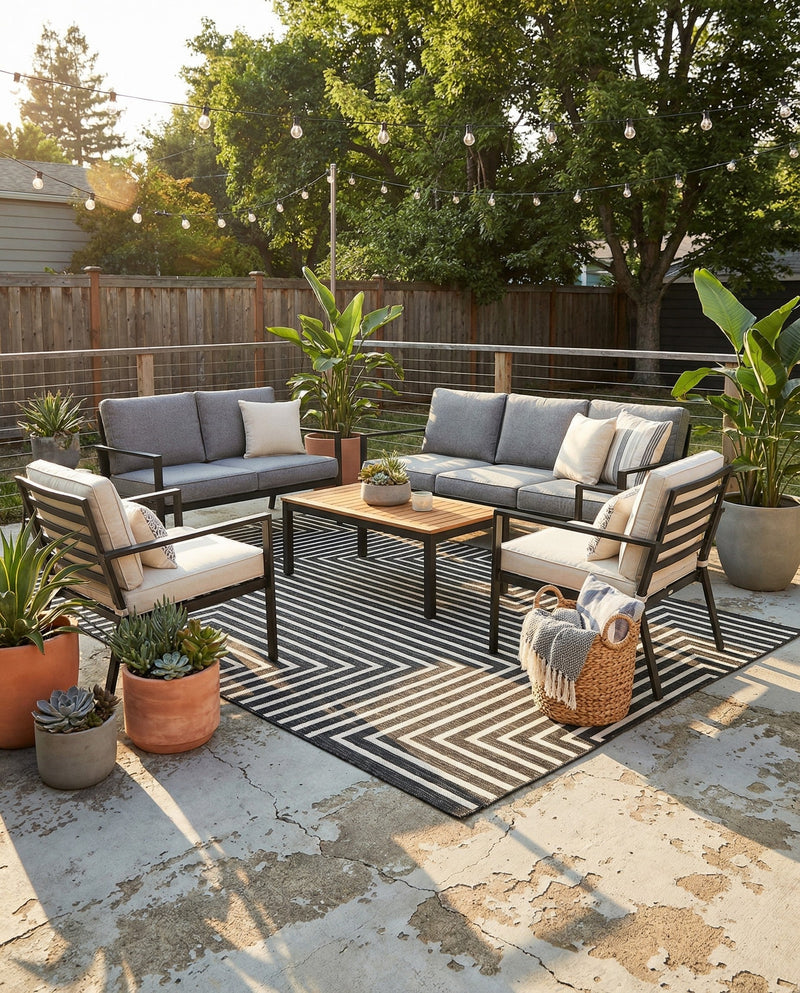 Urban Terrace Collection Area Rug -  Astoria (Black and White) Rectangle Black and White  lifestyle 15