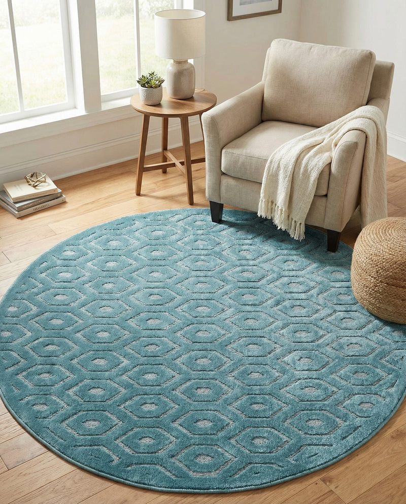 Garden Lattice Charm Collection Area Rug - Arbor (Aqua) Round Aqua  lifestyle 44