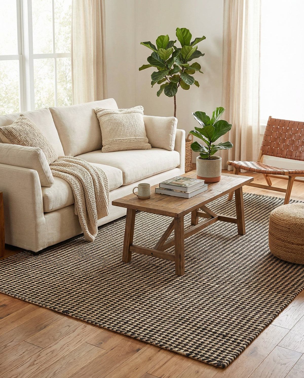 Sequoia Handwoven Jute Collection Area Rug - Aspen Rectangle Black and White  lifestyle 4