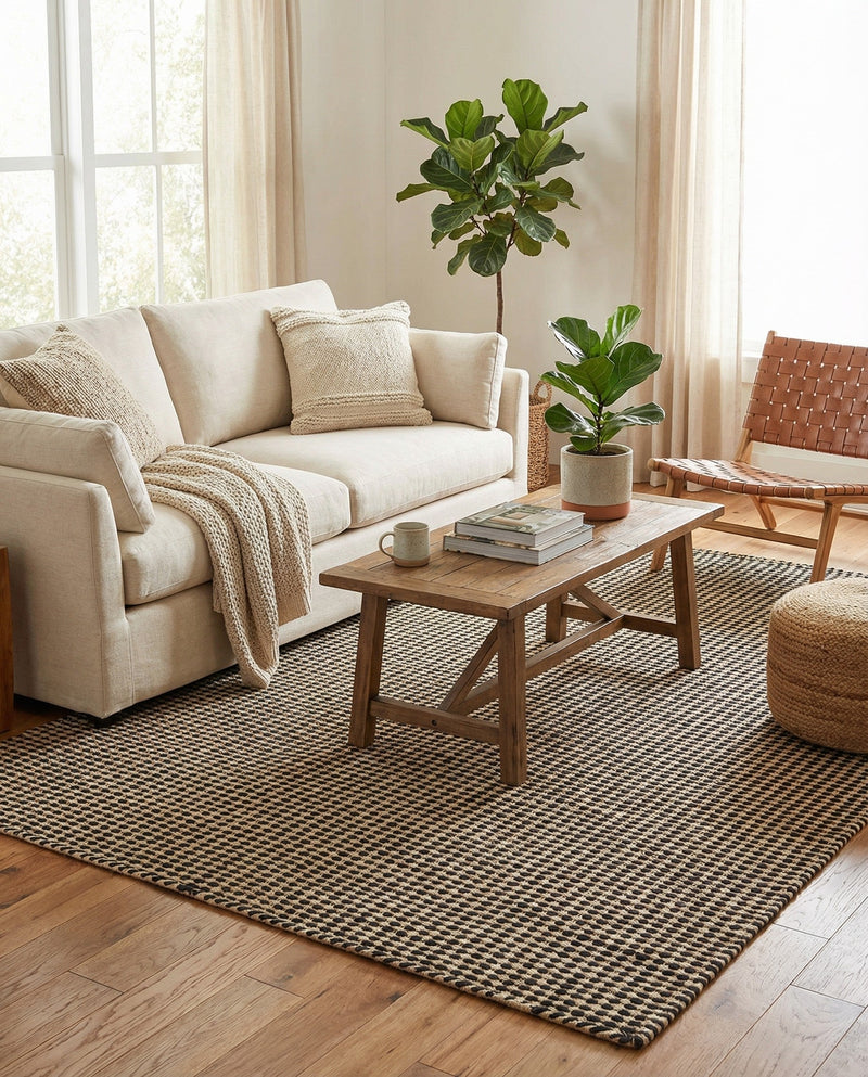 Sequoia Handwoven Jute Collection Area Rug - Aspen Rectangle Black and White  lifestyle 4