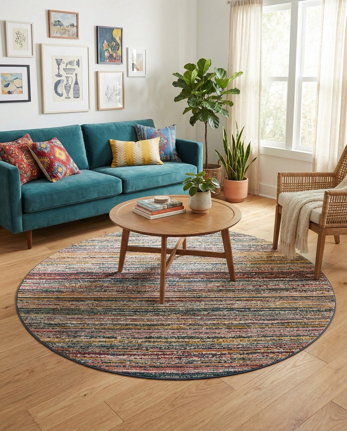Jewel Oasis Collection Area Rug - Sapphire (Multi) Round Multi  lifestyle 115
