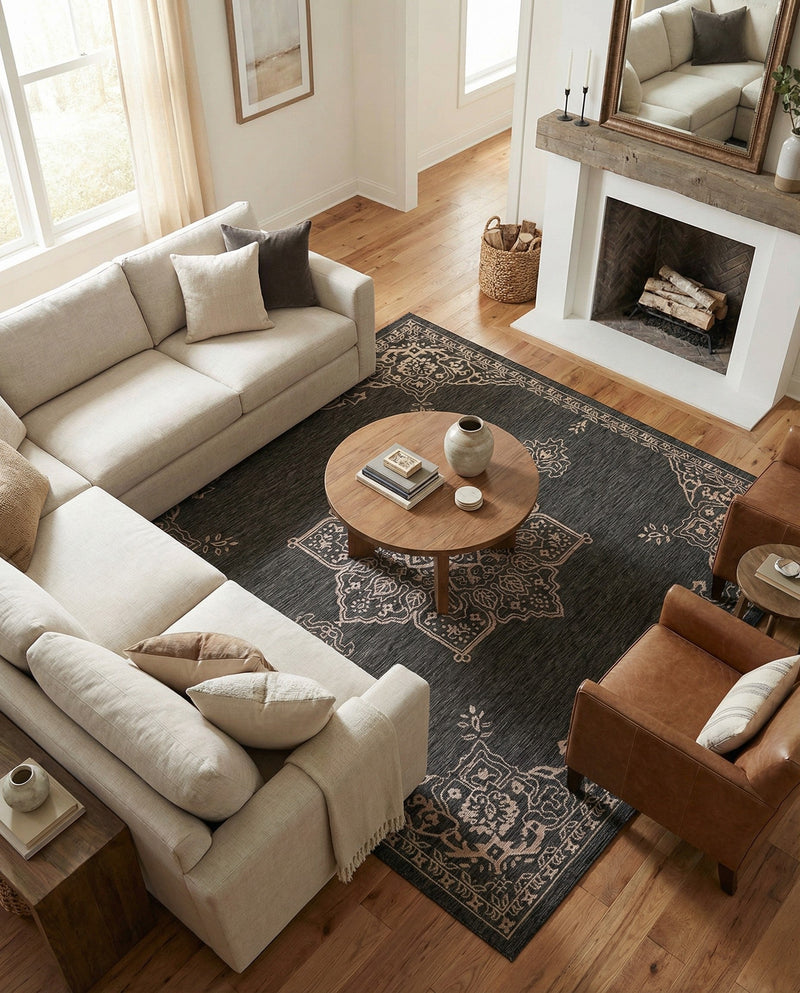 Patio Heritage Collection Area Rug -  Charleston (Charcoal Gray) Square Charcoal Gray  lifestyle 73