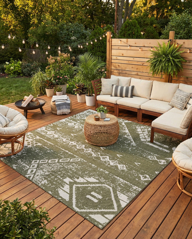 Desert Nomad Terrace Collection Area Rug - Sahara (Green) Square Green  lifestyle 73