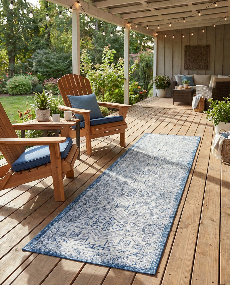 Tribal Terrace Treasures Collection Area Rug - Mayan Marina (Blue) Runner Blue  lifestyle 70