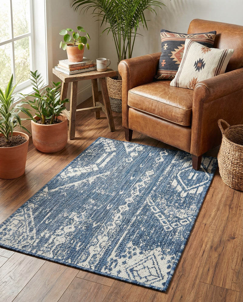 Desert Nomad Terrace Collection Area Rug - Sahara (Blue) Rectangle Blue  lifestyle 11