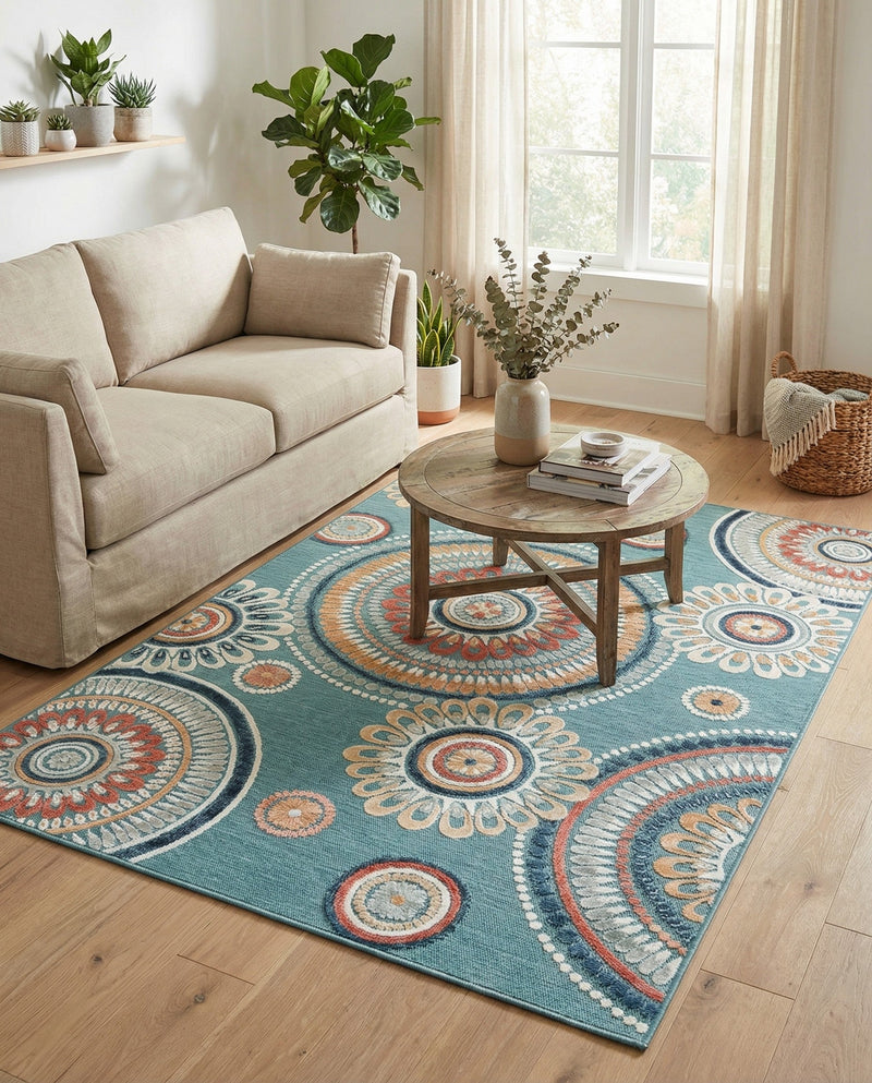 Seaside Blooms Collection Area Rug -  Eden Rectangle Light Blue  lifestyle 38