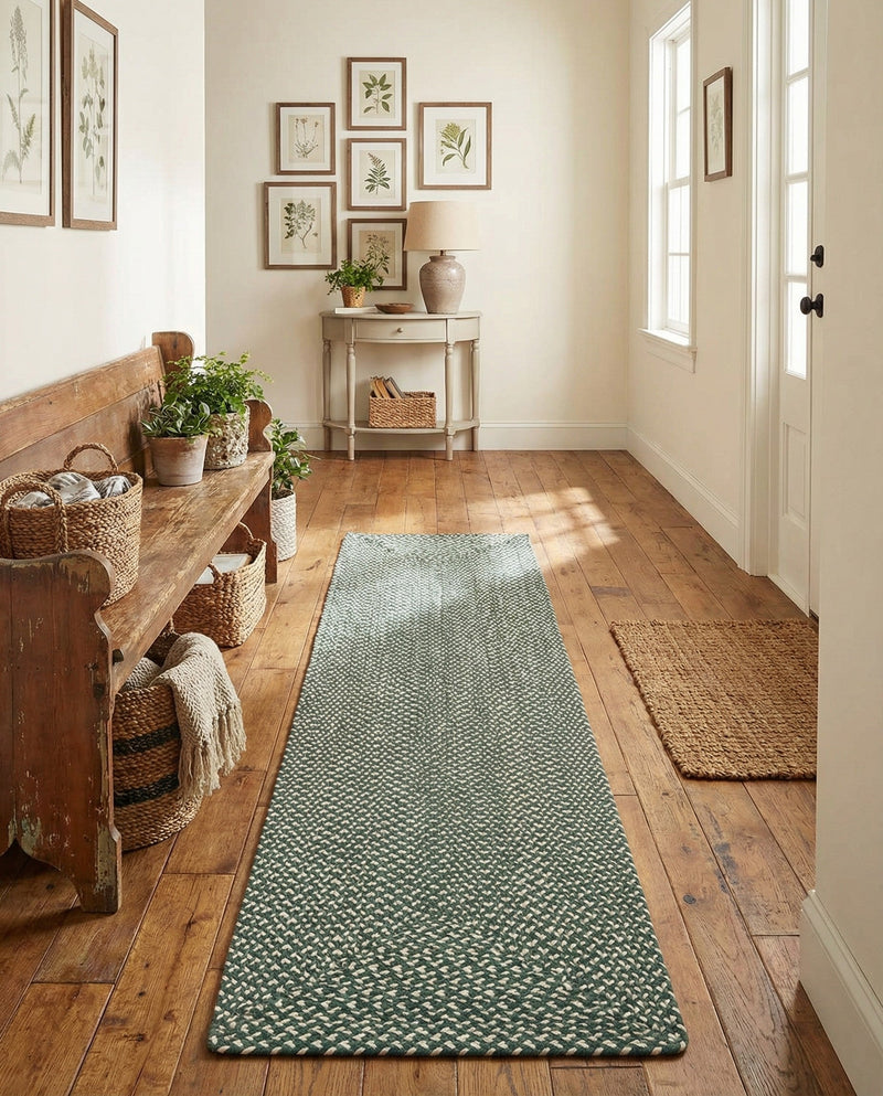 Highland Woven Jute Collection Area Rug - Glenmore (Green) Runner Green  lifestyle 27