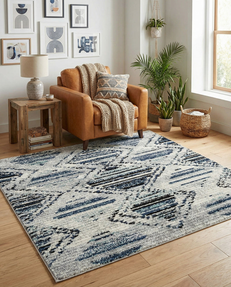 Marrakech Mosaic Collection Area Rug -  Atlas Square Blue Gray  lifestyle 27