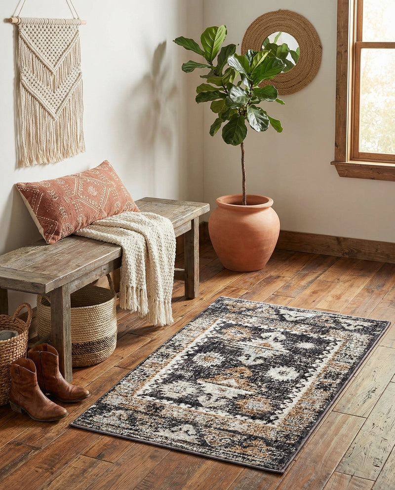 Desert Modern Eco Rug Series Collection Area Rug -  Mojave Rectangle Charcoal Gray  lifestyle 14