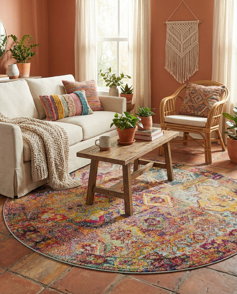 Sierra Collection Area Rug -  Catalina Round Multi  lifestyle 33