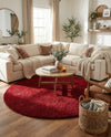 Solid Shag Seaside Collection Area Rug - Azure Cove (Red) Round Red  lifestyle 43