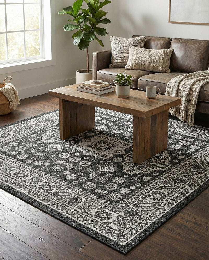 Tribal Terrace Treasures Collection Area Rug -  Incan Isle (Charcoal Gray) Square Charcoal Gray  lifestyle 45