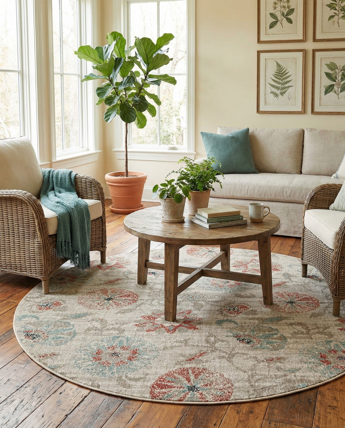 Seaside Blooms Collection Area Rug - Seychelles Round Beige  lifestyle 57