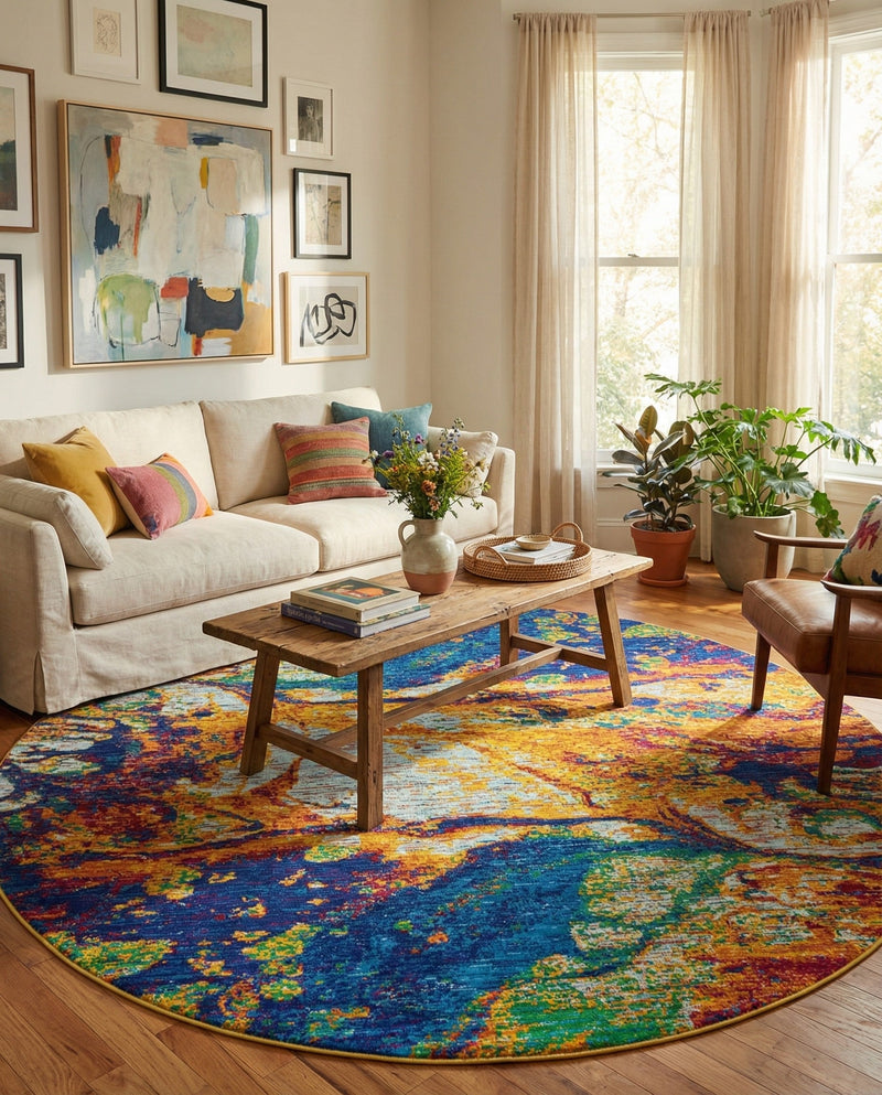 Caribbean Cove Collection Area Rug -  Bequia Round Multi  lifestyle 79