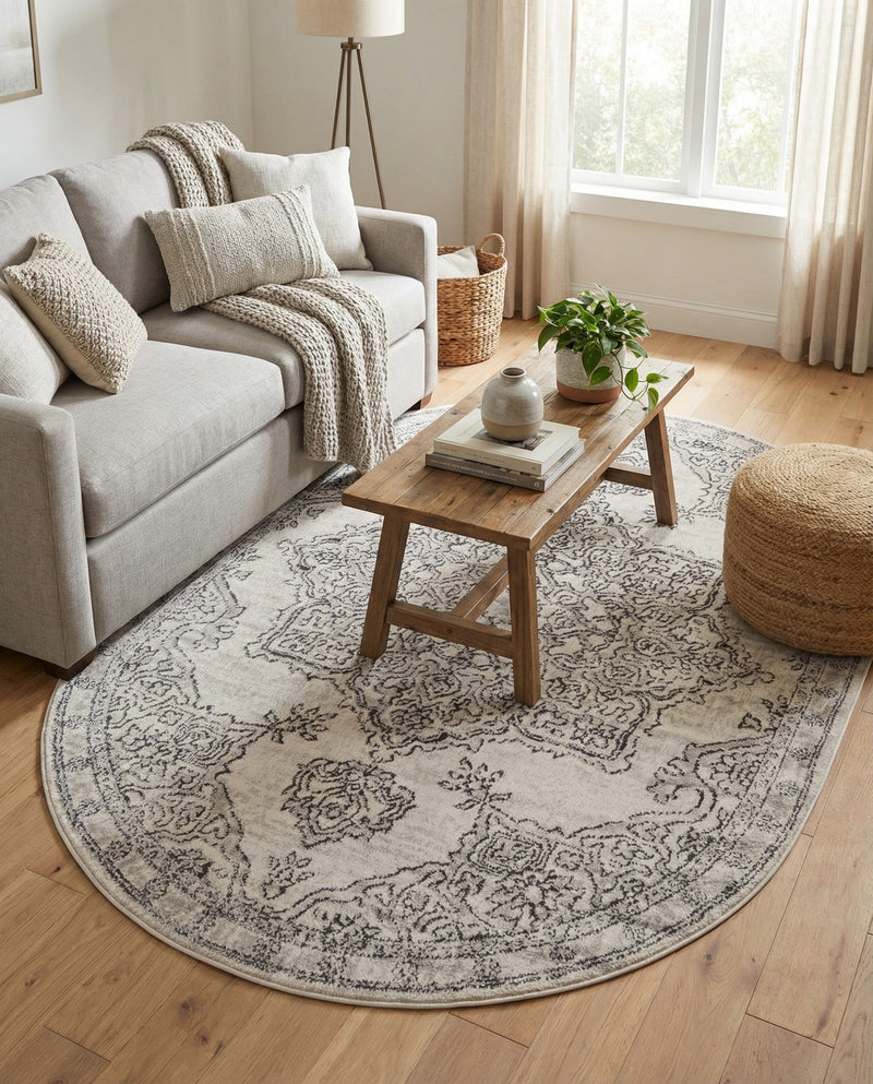 Mykonos Manor Collection Area Rug -  Tinos (Ivory) Oval Ivory  lifestyle 30