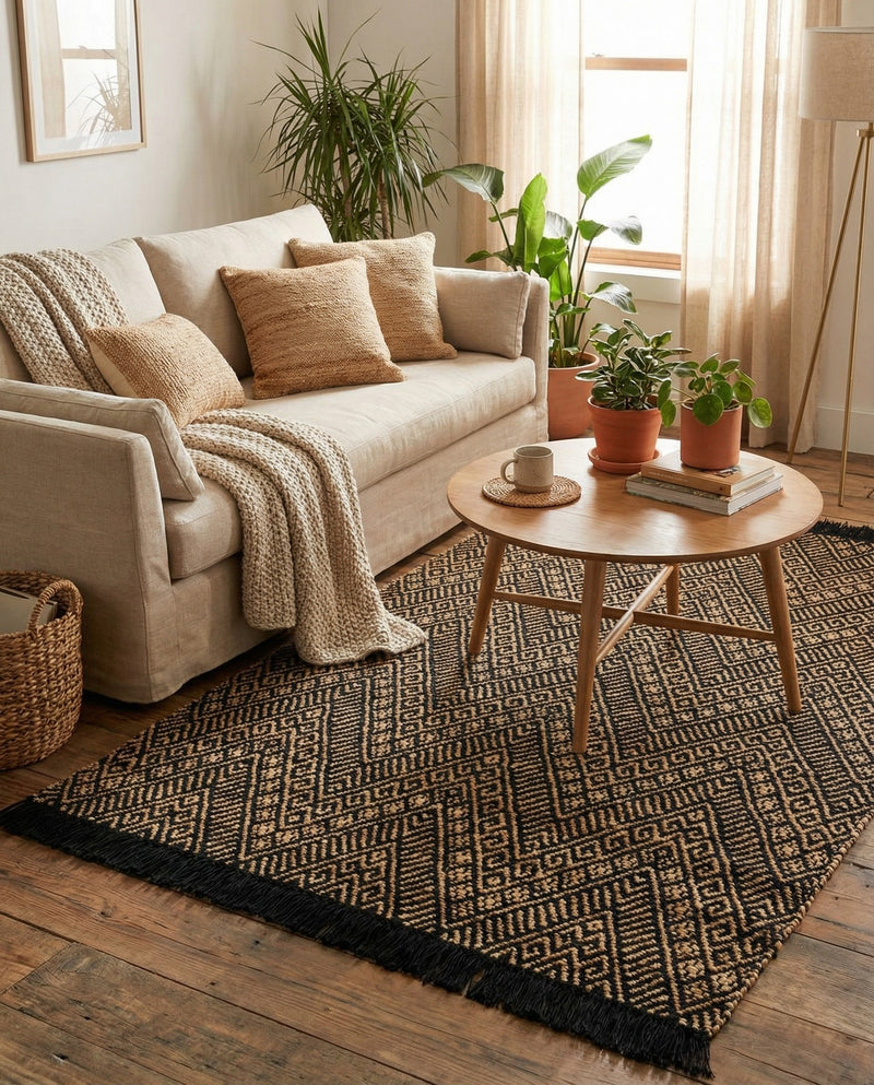 Woven Seaside Jute Collection Area Rug - Oia Rectangle Black and Natural  lifestyle 49