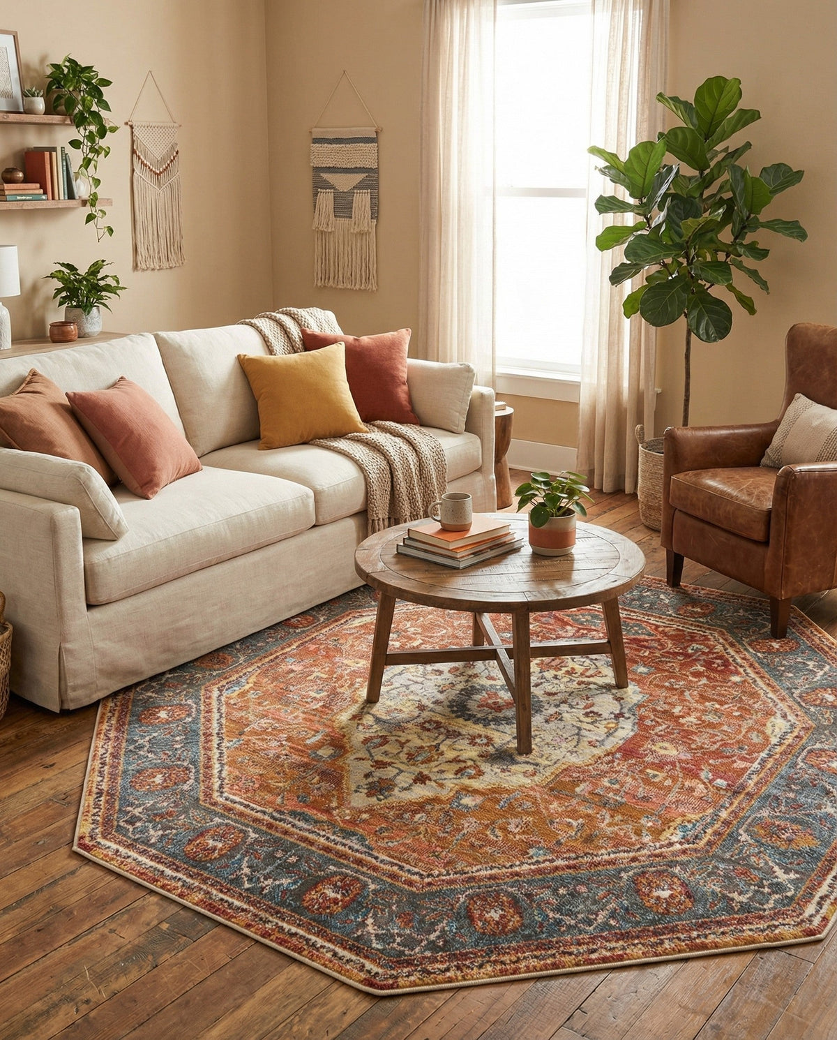 Caribbean Breeze Collection Area Rug -  Vieques Octagon Rust Red  lifestyle 94