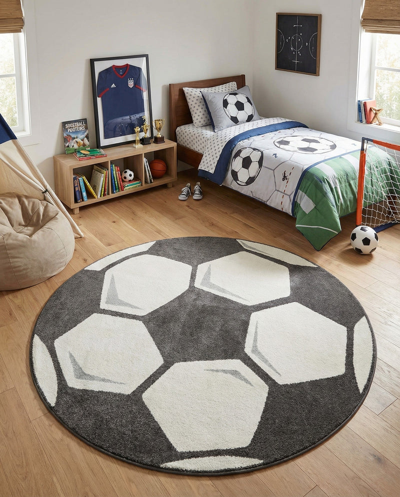 Wonder Tykes Collection Area Rug -  Mirth Round Black and White  lifestyle 29