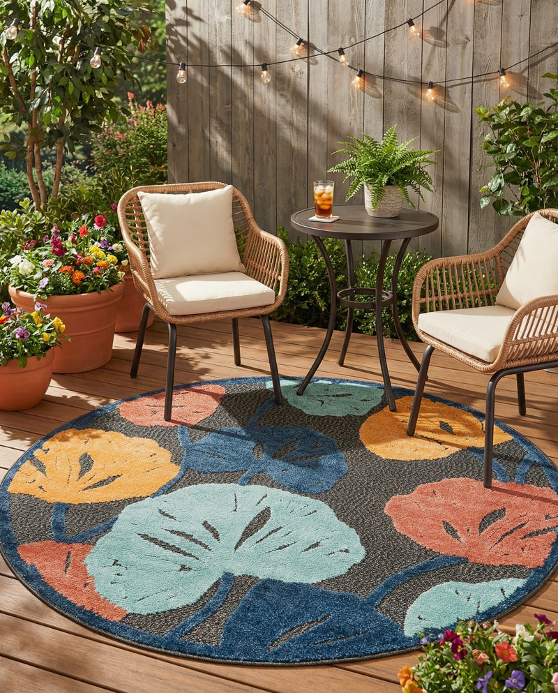 Caribbean Terrace Collection Area Rug -  Grenada Round Charcoal  lifestyle 82