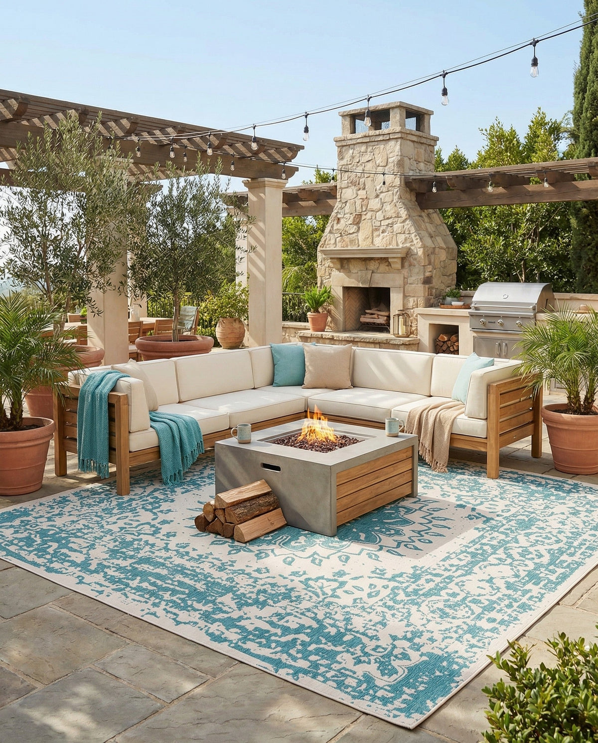 Patio Heritage Collection Area Rug -  Lafayette (Aqua) Square Aqua  lifestyle 78