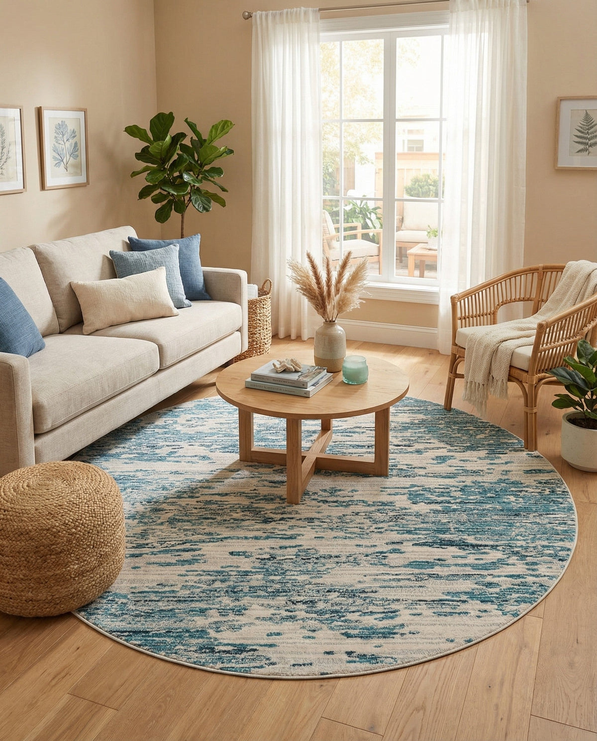 Serenity Sands Collection Area Rug - Dunescape Round Blue  lifestyle 103