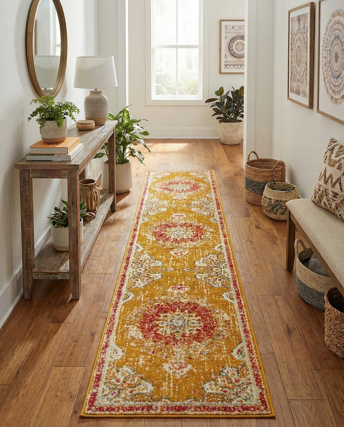 Brighton Terrace Collection Area Rug - Hove (Gold) Runner Gold  lifestyle 100