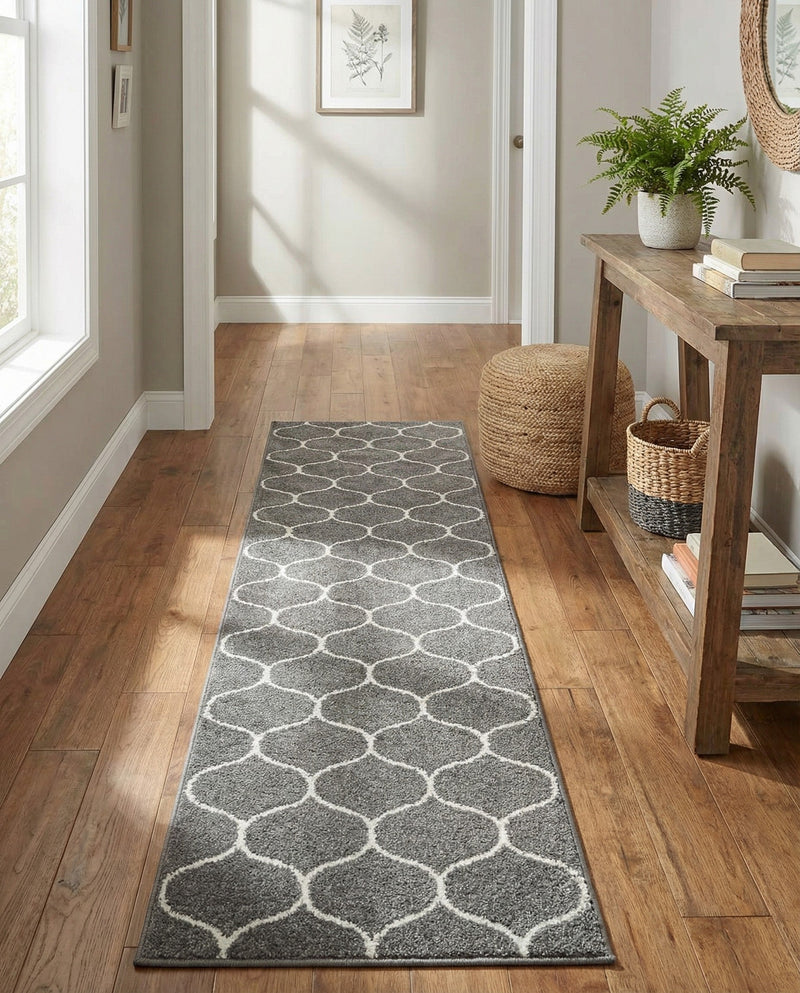 Trellis Mosaic Collection Area Rug -  Pergolatown (Dark Gray) Runner Dark Gray  lifestyle 52