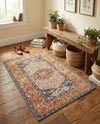 Patio Heritage Collection Area Rug -  Courtyard Rectangle Navy Blue and Light Pink  lifestyle 6