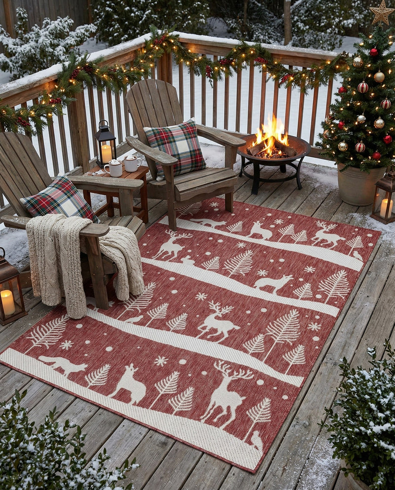 Garden Festivity Collection Area Rug - Evergreen Rectangle Red  lifestyle 25