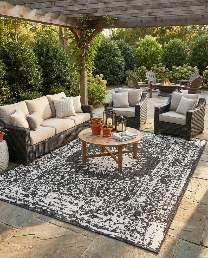 Patio Heritage Collection Area Rug -  Lafayette (Black and White) Rectangle Black and White  lifestyle 14