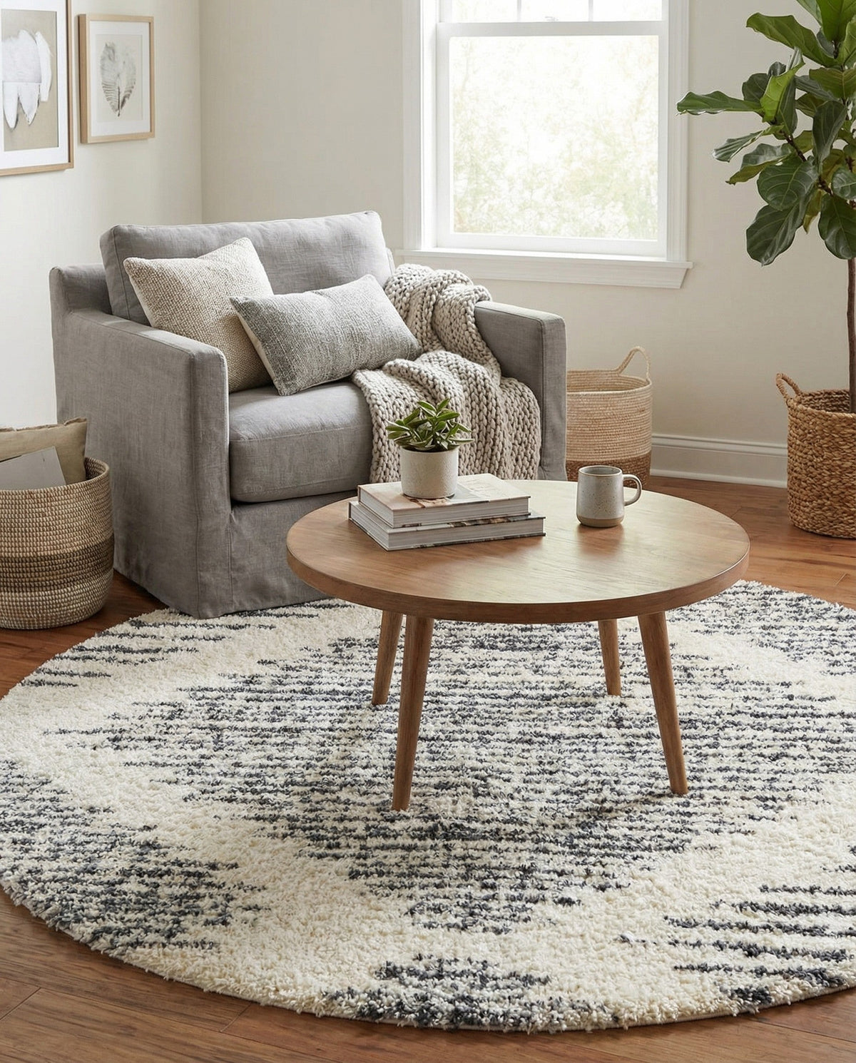 Tranquil Tides Shag Collection Area Rug -  Azure Round White  lifestyle 98