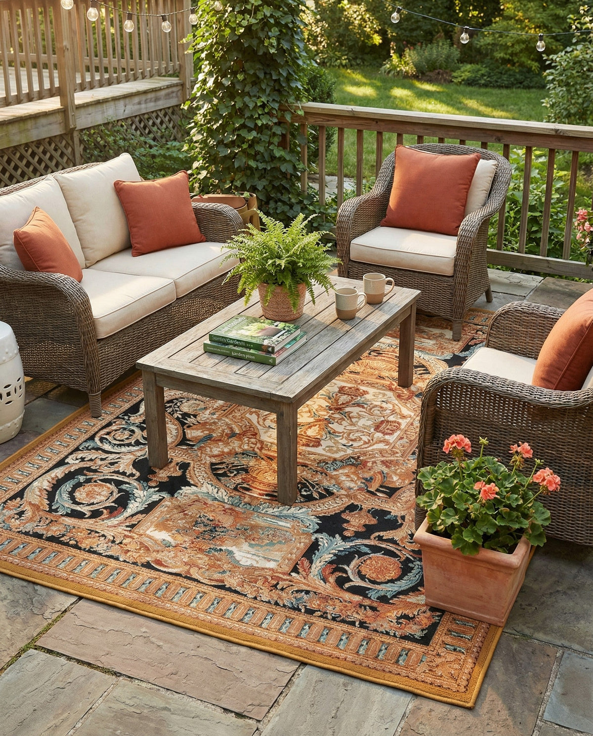 Patio Heritage Collection Area Rug - Veranda Rectangle Black Gold Brown  lifestyle 25