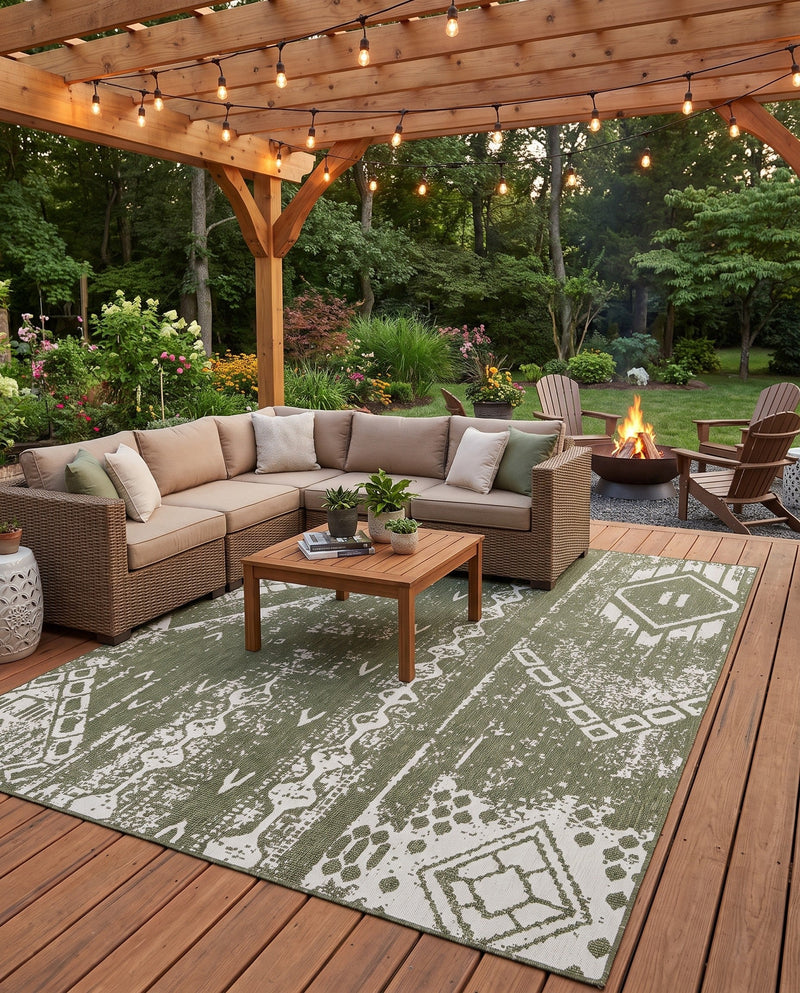 Desert Nomad Terrace Collection Area Rug - Sahara (Green) Rectangle Green  lifestyle 34